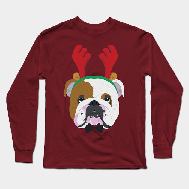 English Bulldog Dog With Weindeer Horns Funny Xmas Gift Long Sleeve T-Shirt by salemstore